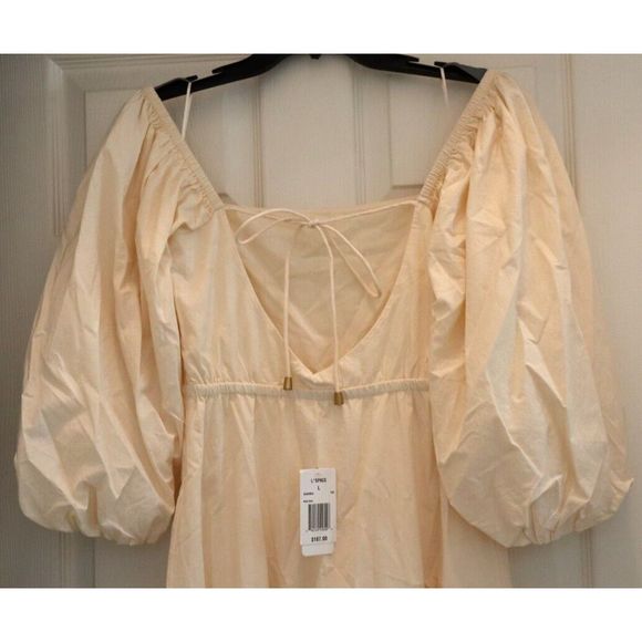 L*Space BAHDR22 Women's Sz Large Cream Bahia Open Back Peasant Maxi Dress $187 - Picture 4 of 13